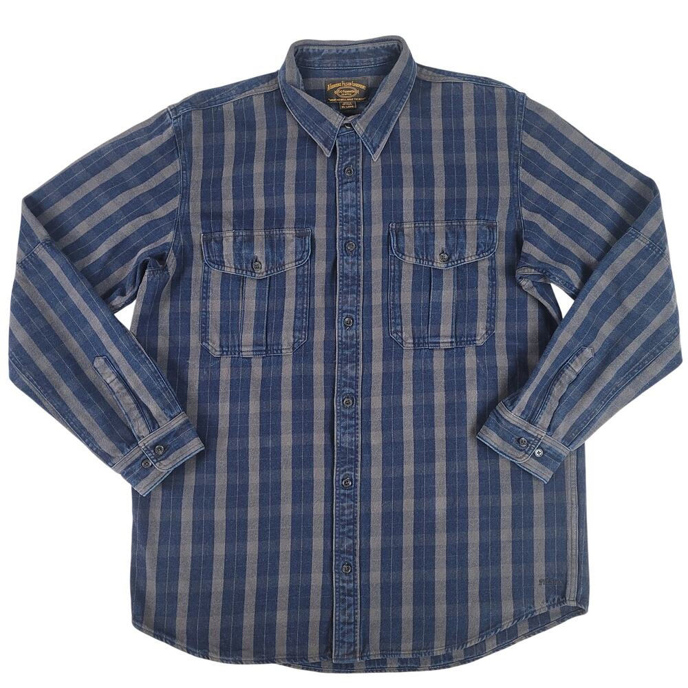 Filson Alaskan Guide Shirt Denim Blue & Grey Plaid Flannel Men's Sz XL Tall